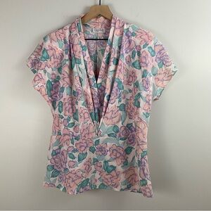 San Andre Vintage Pink Rose Short-Sleeved Blouse